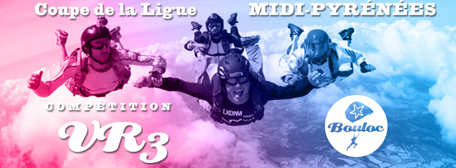 Bannière web pour la compétition de VR3 : Coupe de la Ligue Midi-Pyrénées 2016 à Bouloc Skydive