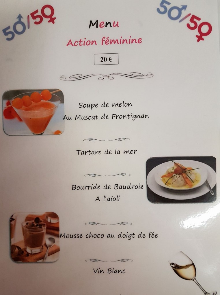 Menu du dîner de gala le samedi 15 juillet pour l'animation Freefly spéciale filles