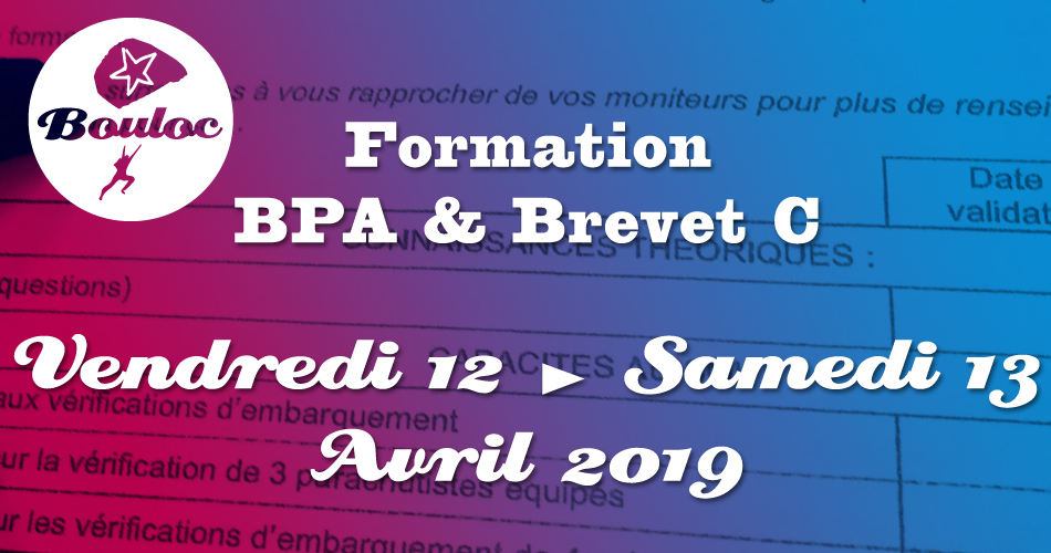 Bannière Facebook pour la formation BPA et brevet C des 12 et 13 avril 2019