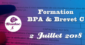 Bannière Facebook pour la formation BPA et brevet C du 2 juillet 2018