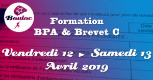 Bannière Facebook pour la formation BPA et brevet C des 12 et 13 avril 2019