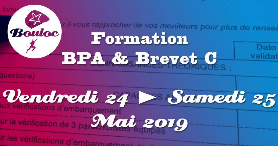 Bannière Facebook pour la formation BPA et brevet C des 24 et 25 mai 2019