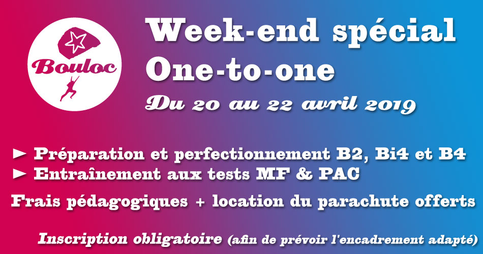 Bannière Facebook pour le week-end spécial 1-to-1 pour préparer les brevets B2, Bi4, B4 et tests techniques MF & PAC du 20 au 22 avril 2019