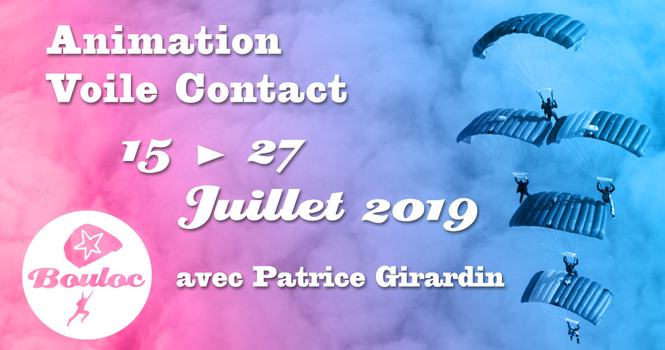 Bannière Facebook pour l'animation Voile Contact avec Patrice Girardin du 15 au 27juillet 2019