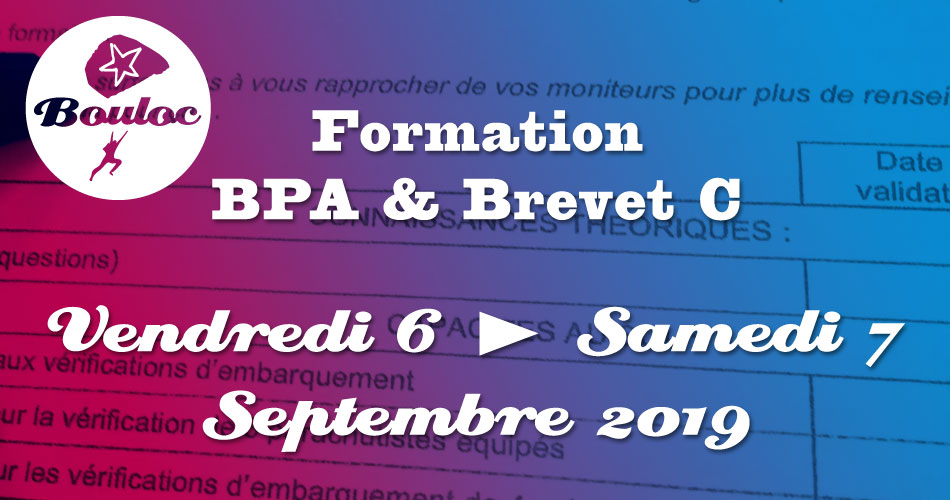 Bannière Facebook pour la formation BPA et brevet C des 6 et 7 septembre 2019