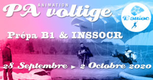 Bannière Facebook pour l'animation PA et Voltige, initiation au brevet B1 et préparation au concours INSSOCR du 28 septembre au 2 octobre 2020